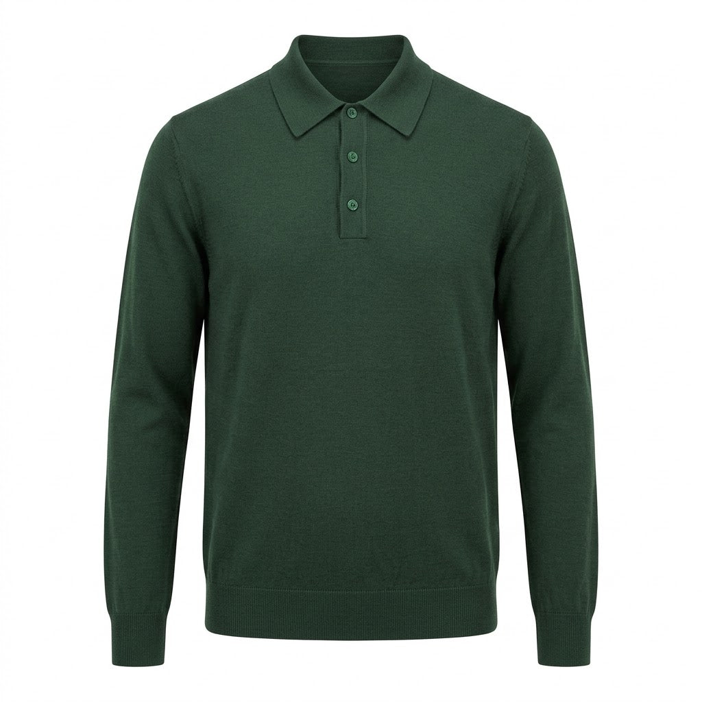 Long-Sleeved Merino Wool Polo Shirt